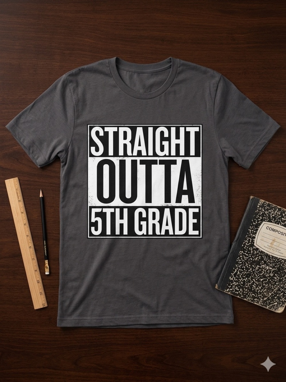 Gildan Softstyle Gray T-Shirt XL Straight Outta 5th Grade Graphic Tee Crewneck